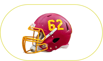 Red American football helmet with the number 62.